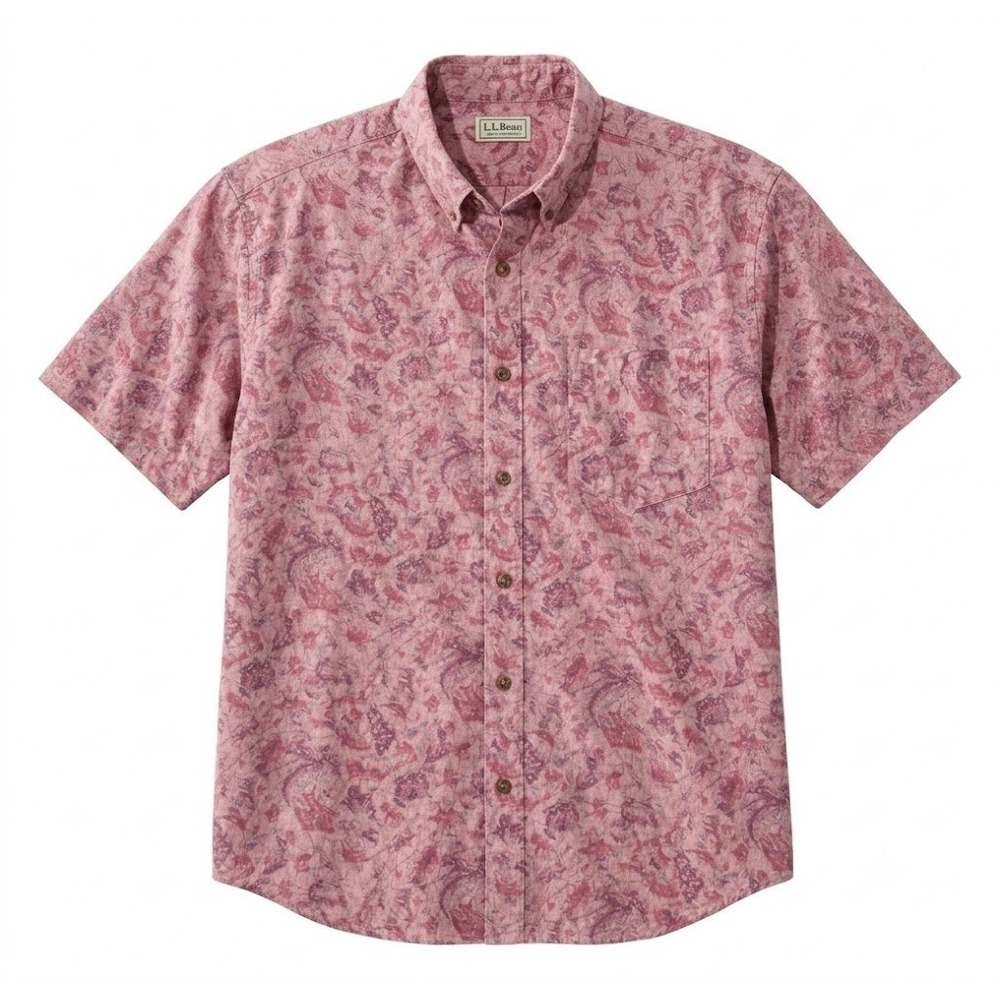 Vtg L.L. Bean USA Made Floral Button Up Shirt Men's XL Regular Pink Short Sleeve